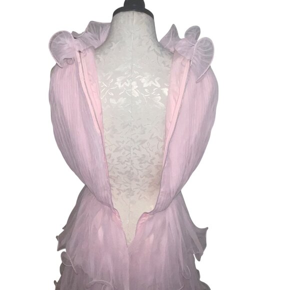 Miss Elliette California Vintage Womens Dress Size Small Pink Chiffon Tiered - Picture 6 of 16